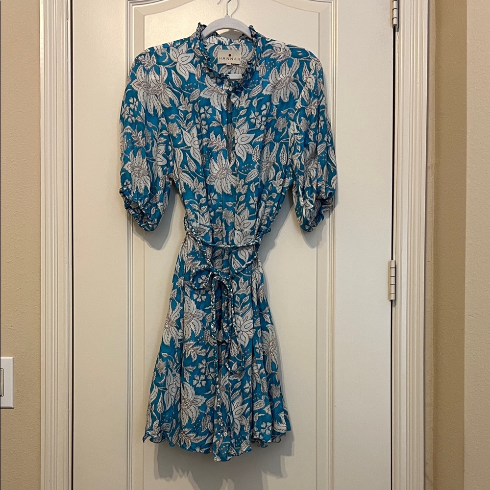 Hannah Teal and Cream Floral Mini Dress